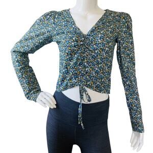 Nasty Gal Black Yellow Blue Floral Top Size 2